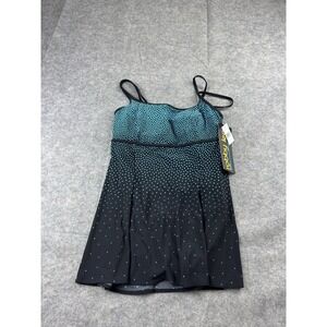 Robby Len Womens 12 Black Blue Polka Dot One Piece Tank Swim Skirt Modest Peplum